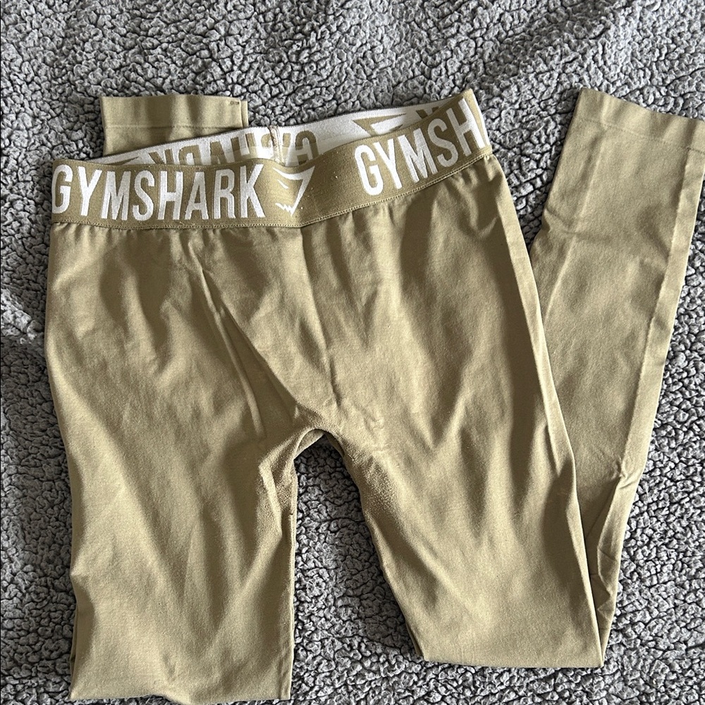 Gymshark Khaki Leggings with White Waistband